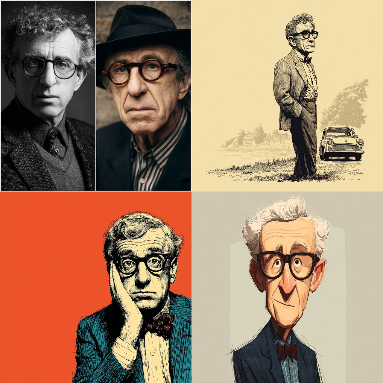 Woody Allen style, Midjourney V7, render 1 of 4