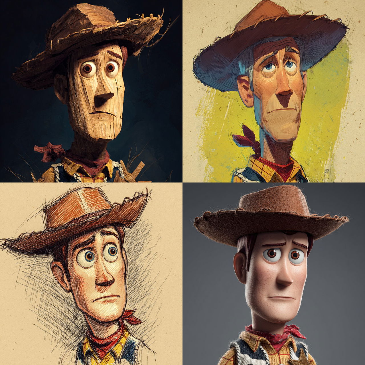 Woody style, Midjourney V7, render 1 of 4