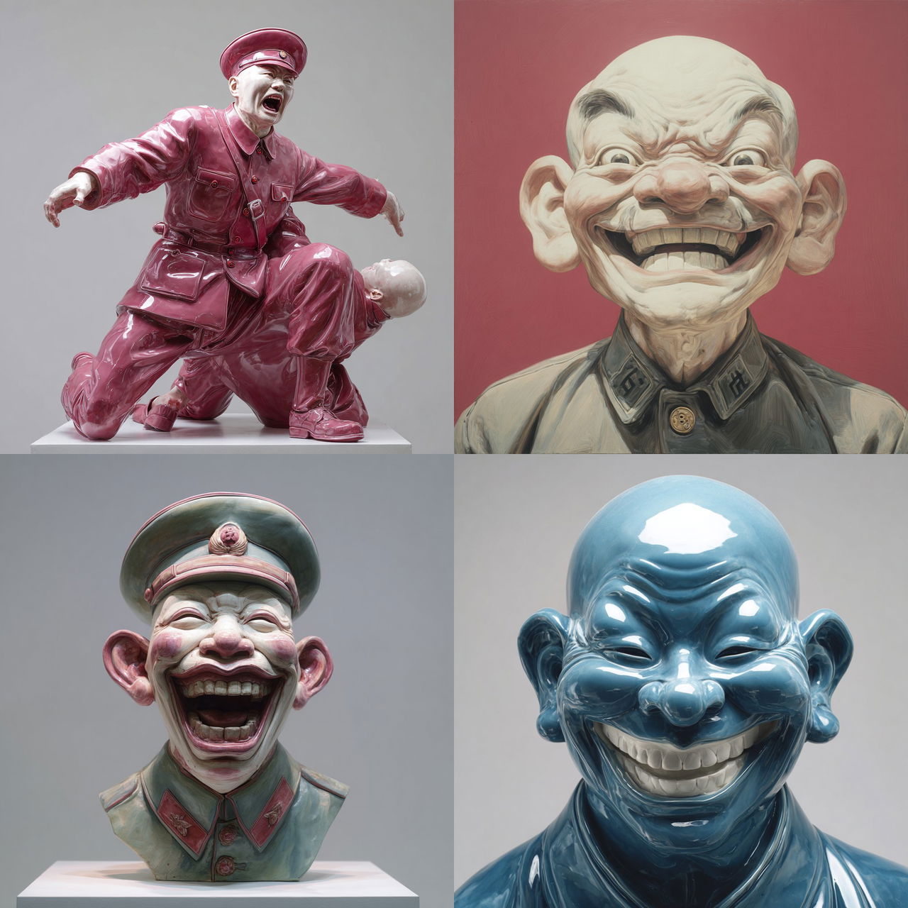 Yue Minjun style, Midjourney V7, render 1 of 4