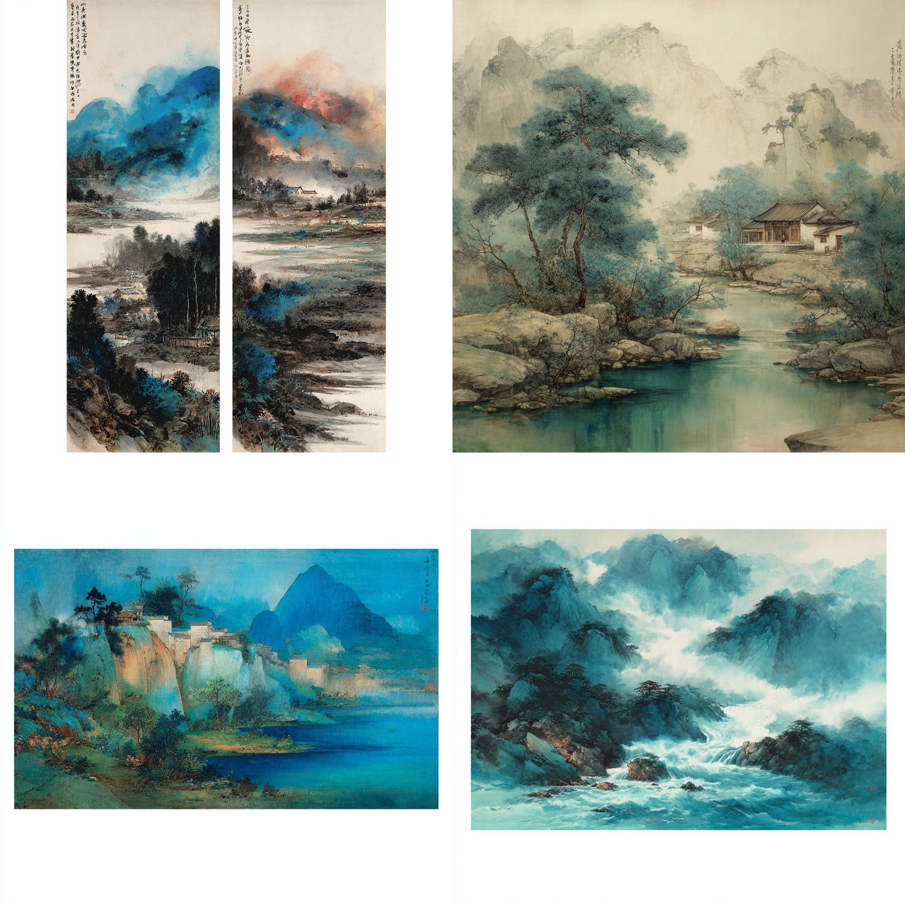 Zhang Daqian style, Midjourney V7, render 1 of 4
