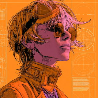 Ferricircuit style, Midjourney V8.2: conceptual portrait photograph of Amelia Earhart