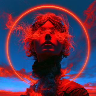 Luminotendon style, Midjourney V8.2: conceptual portrait photograph of Amelia Earhart