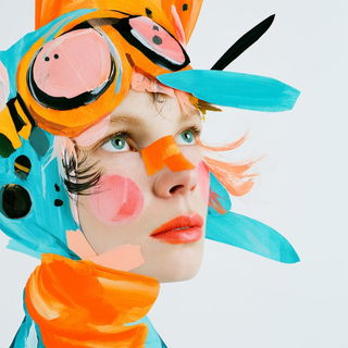 Paintflora Oddity style, Midjourney V8.2: conceptual portrait photograph of Amelia Earhart