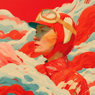 Malachite Koi Oratorio style, Midjourney V8.2: conceptual portrait photograph of Amelia Earhart