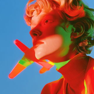 Fluorobaroque style, Midjourney V8.2: conceptual portrait photograph of Amelia Earhart
