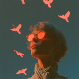 Cinechromia style, Midjourney V8.2: conceptual portrait photograph of Amelia Earhart