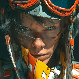 Atelier Ferric Surge style, Midjourney V8.2: conceptual portrait photograph of Amelia Earhart