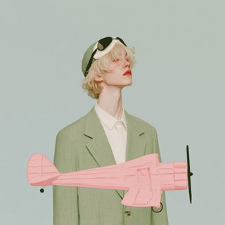 Pantherstroke style, Midjourney V8.2: conceptual portrait photograph of Amelia Earhart