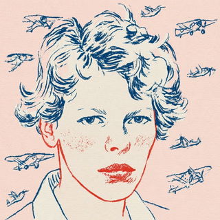 Glyphscape style, Midjourney V8.2: conceptual portrait photograph of Amelia Earhart