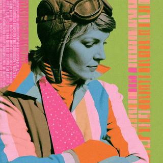 Chromacarnival style, Midjourney V8.2: conceptual portrait photograph of Amelia Earhart