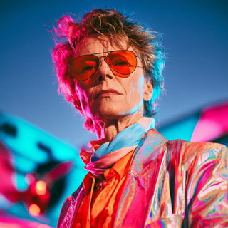Fluorink style, Midjourney V8.2: conceptual portrait photograph of Amelia Earhart