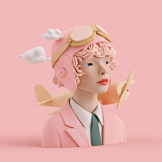 Pinkgear Miniatures style, Midjourney V8.2: conceptual portrait photograph of Amelia Earhart