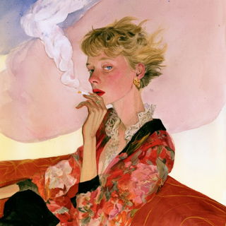 Folk Noir style, Midjourney V8.2: conceptual portrait photograph of Amelia Earhart