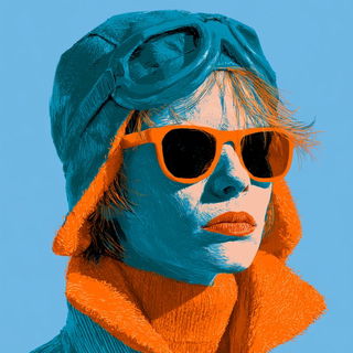 Screenweave Antiqua style, Midjourney V8.2: conceptual portrait photograph of Amelia Earhart