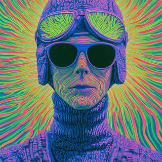 Prismroot Cathedral style, Midjourney V8.2: conceptual portrait photograph of Amelia Earhart