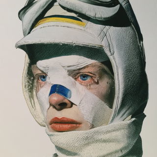 Occluded Front style, Midjourney V8.2: conceptual portrait photograph of Amelia Earhart