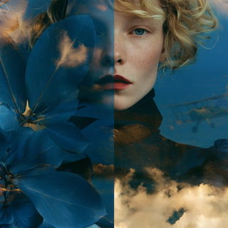 Draperygorgon style, Midjourney V8.2: conceptual portrait photograph of Amelia Earhart