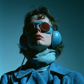 Lanterneaux style, Midjourney V8.2: conceptual portrait photograph of Amelia Earhart