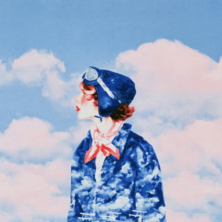 Watercolor Mythoperegrine style, Midjourney V8.2: conceptual portrait photograph of Amelia Earhart