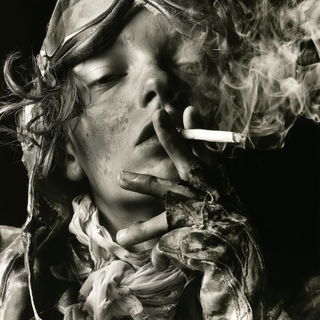 Catastrophlantern style, Midjourney V8.2: conceptual portrait photograph of Amelia Earhart