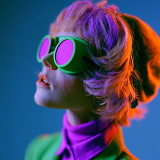 Atelier Magenta Oxide style, Midjourney V8.2: conceptual portrait photograph of Amelia Earhart