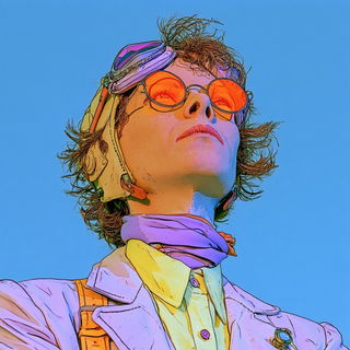 Ballooncliff Etching style, Midjourney V8.2: conceptual portrait photograph of Amelia Earhart