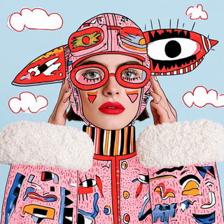Sunmask Mazurka style, Midjourney V8.2: conceptual portrait photograph of Amelia Earhart