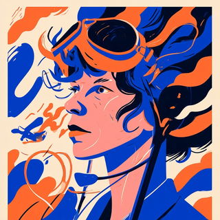 Fossilflora style, Midjourney V8.2: conceptual portrait photograph of Amelia Earhart