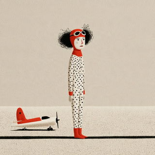 Stippled Elsewhere style, Midjourney V8.2: conceptual portrait photograph of Amelia Earhart