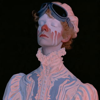 The Veyrwall Atelier style, Midjourney V8.2: conceptual portrait photograph of Amelia Earhart
