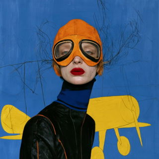 Tailorfauna style, Midjourney V8.2: conceptual portrait photograph of Amelia Earhart