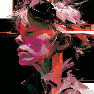 Chromafragism style, Midjourney V8.2: conceptual portrait photograph of Amelia Earhart