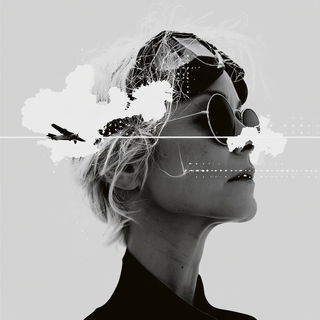 Astralagraphics style, Midjourney V8.2: conceptual portrait photograph of Amelia Earhart