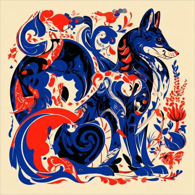 Ornamental Folkprint style, Midjourney V8.2, render 2 of 4