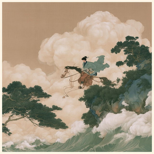 Pines Beneath the Cel Clouds style, Midjourney V8.2, render 2 of 4