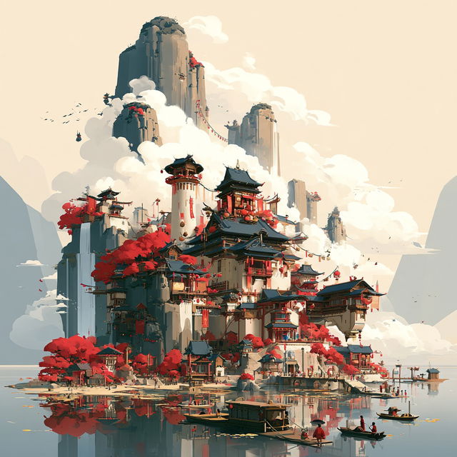 Pagodafable style, Midjourney V8.2, render 1 of 4