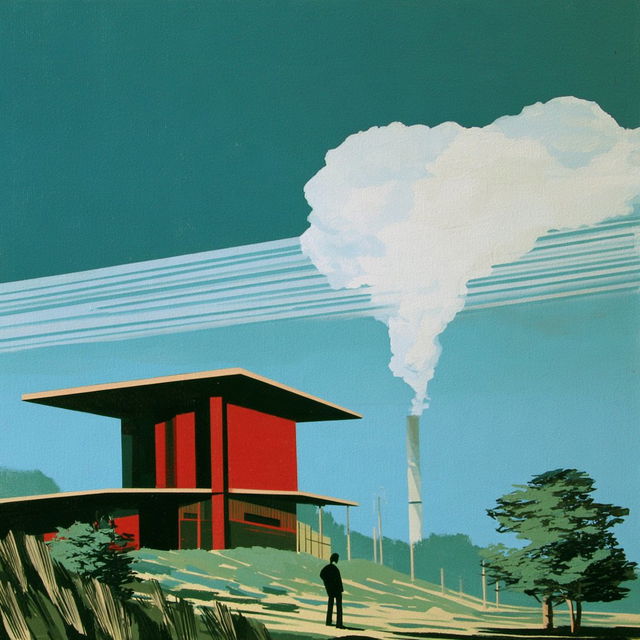 Smokestack Modernism style, Midjourney V8.2, render 3 of 4