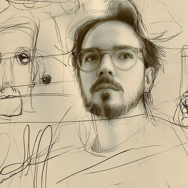 Sepia Diagrammatic Portraiture style, Midjourney V8.2, render 2 of 4