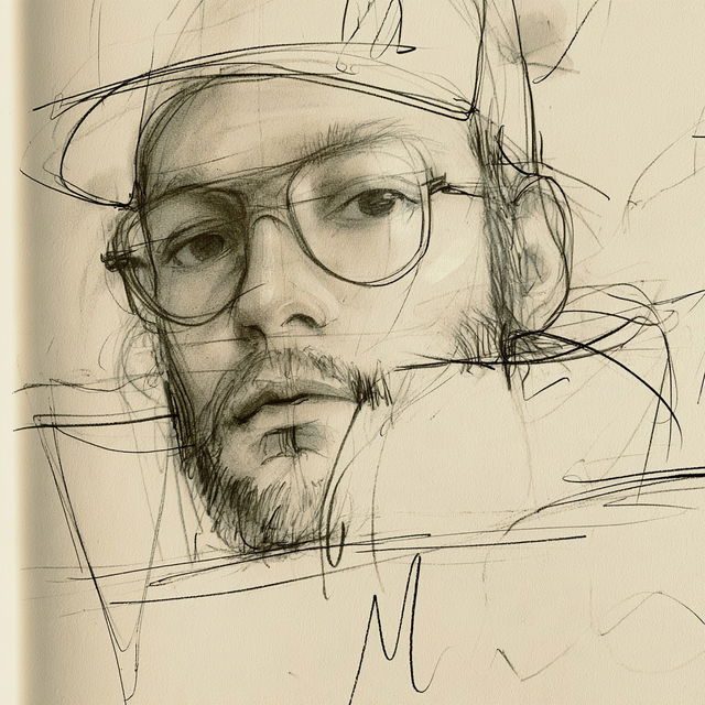 Sepia Diagrammatic Portraiture style, Midjourney V8.2, render 3 of 4