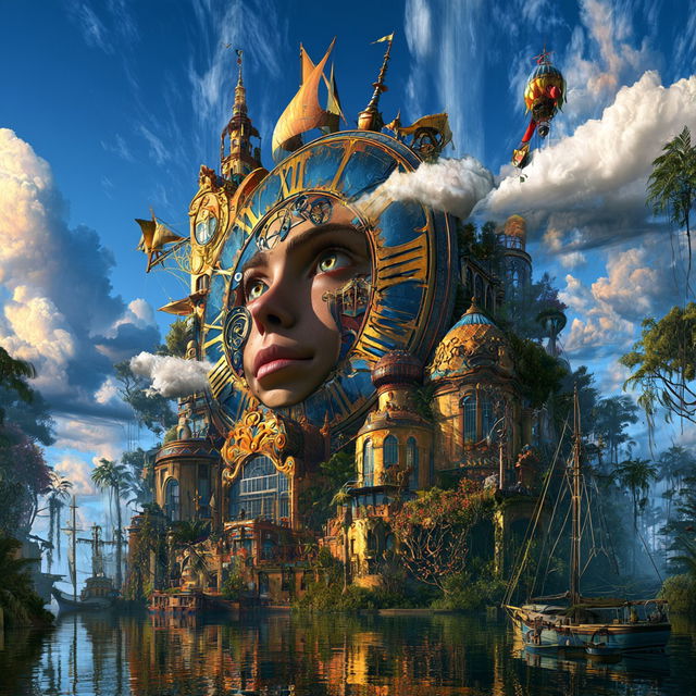 Baroque Steampunk Vistas style, Midjourney V8.2, render 3 of 4