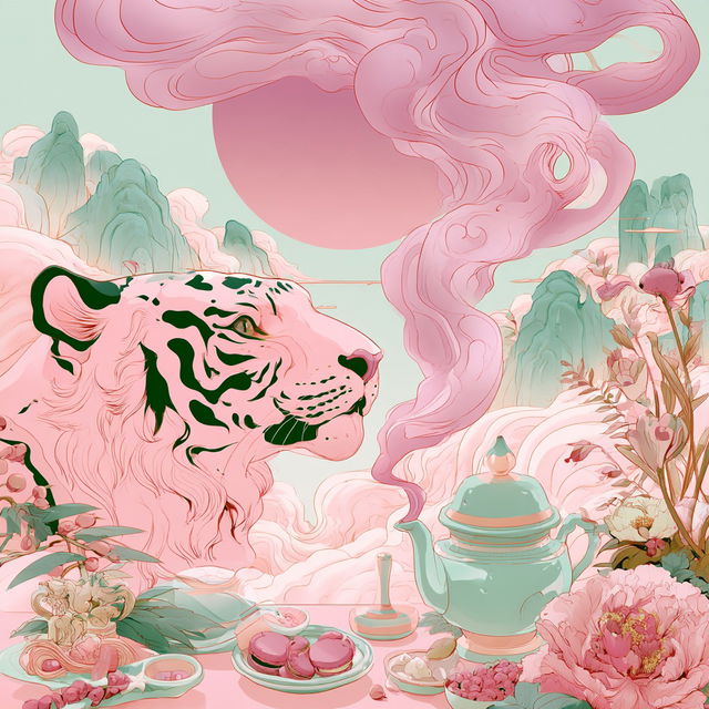 Macaron Pagodapunk style, Midjourney V8.2, render 3 of 4