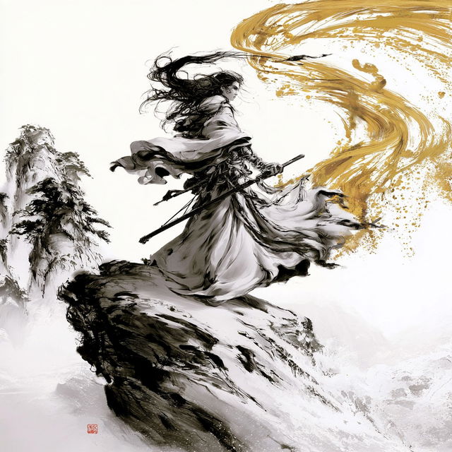 Washwind Shanshui style, Midjourney V8.2, render 2 of 4