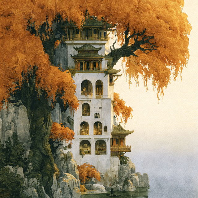 Inkstone Pilgrimage style, Midjourney V8.2, render 2 of 4