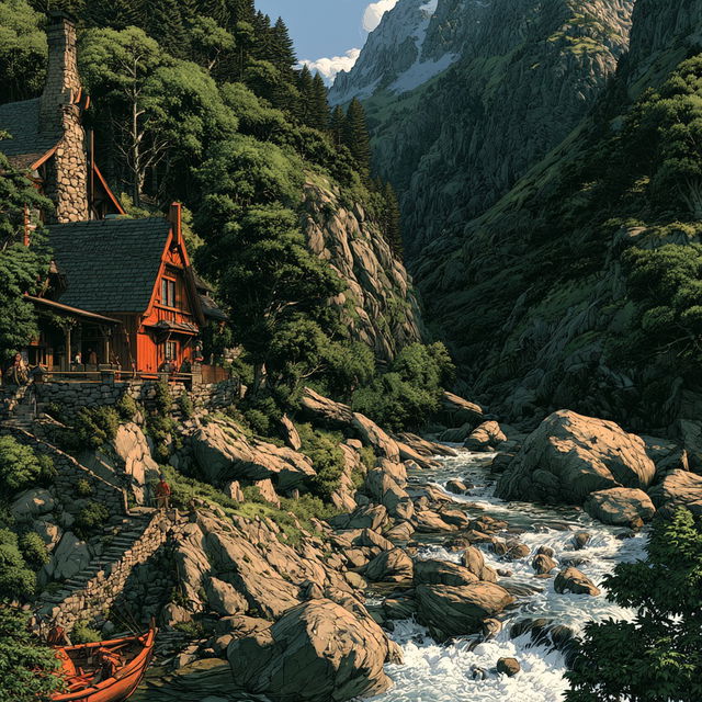 Woodblock Wilds style, Midjourney V8.2, render 3 of 4