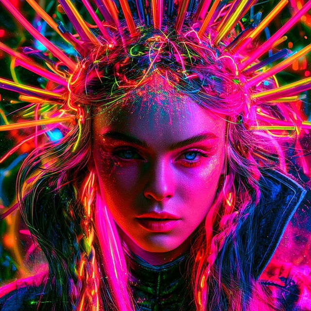 Fluorescent Pigment Circuit style, Midjourney V8.2, render 2 of 4