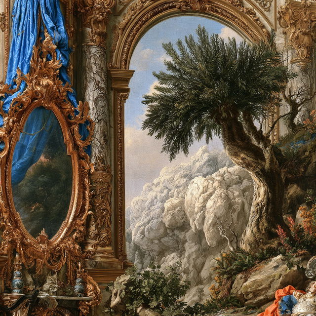 Damask Pyre Rocaille style, Midjourney V8.2, render 4 of 4