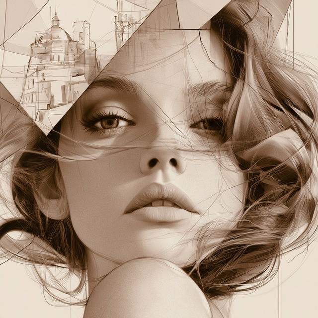 Sepia Marionette Overlays style, Midjourney V8.2, render 2 of 4