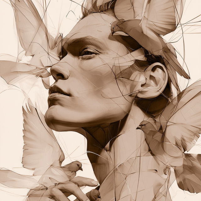 Sepia Marionette Overlays style, Midjourney V8.2, render 3 of 4