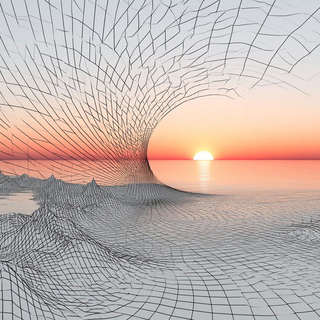 Sunset Codex Mesh style, Midjourney V8.2, render 1 of 4