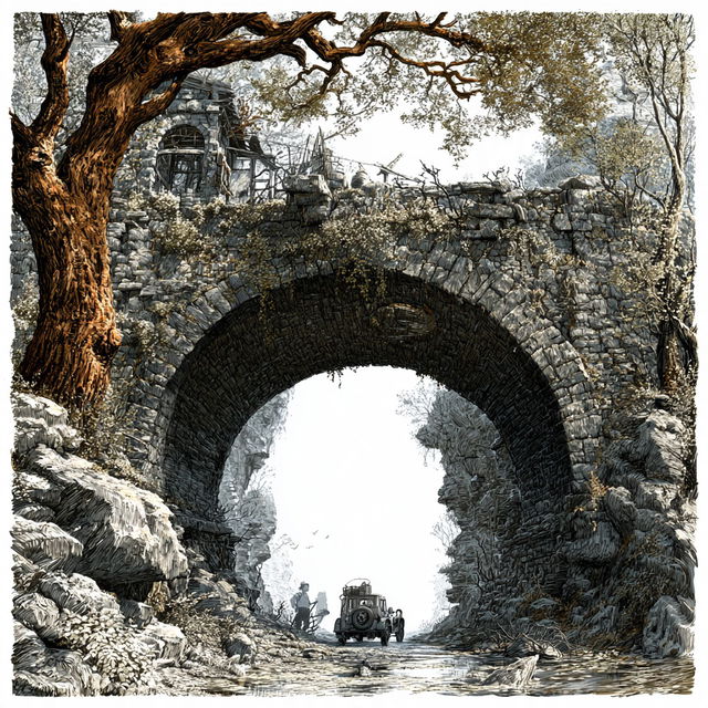 Viaduct Fossil style, Midjourney V8.2, render 3 of 4